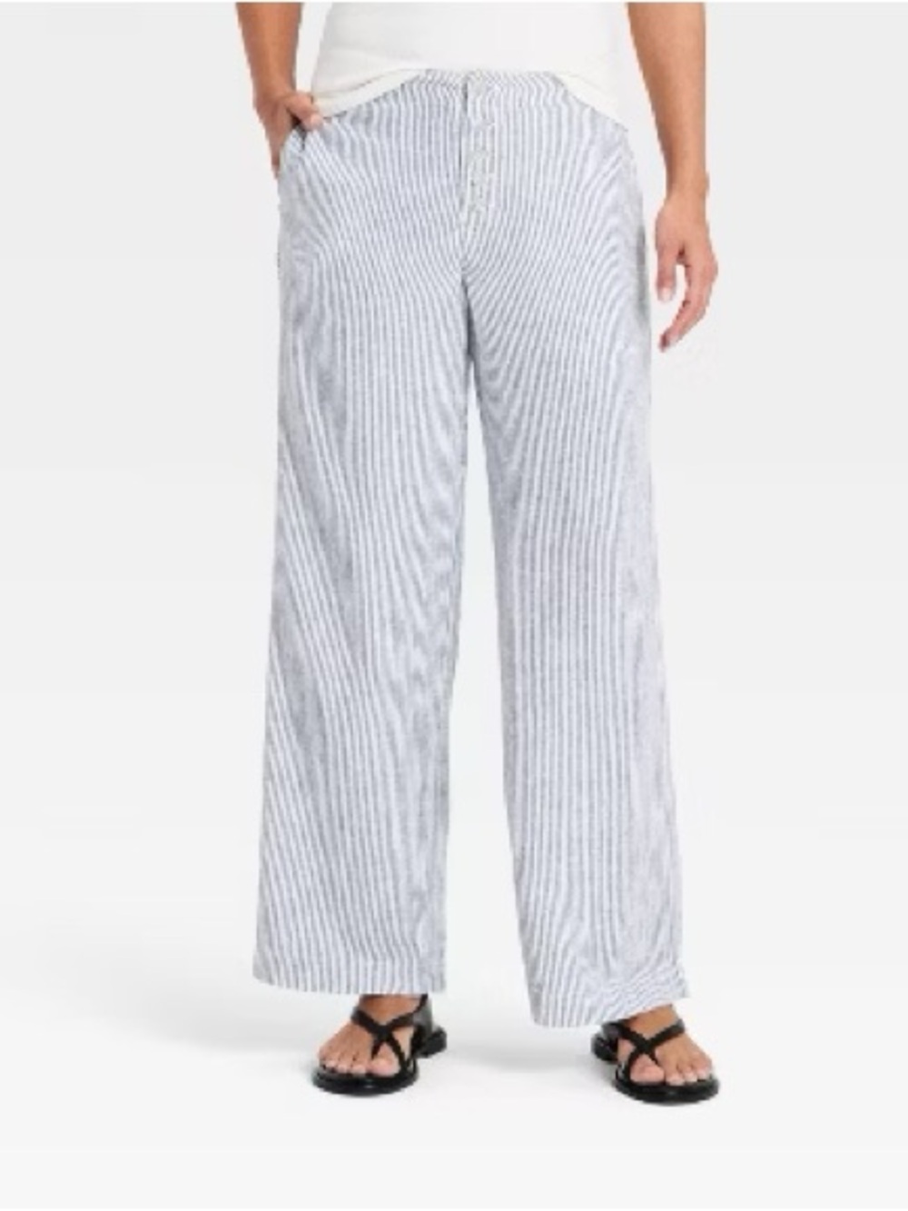 Universal Thread Light Blue & White Striped pull on Wide-Leg Pants